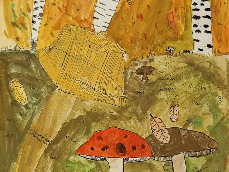 Aquarellierte Tuschezeichnung mit Piulzen